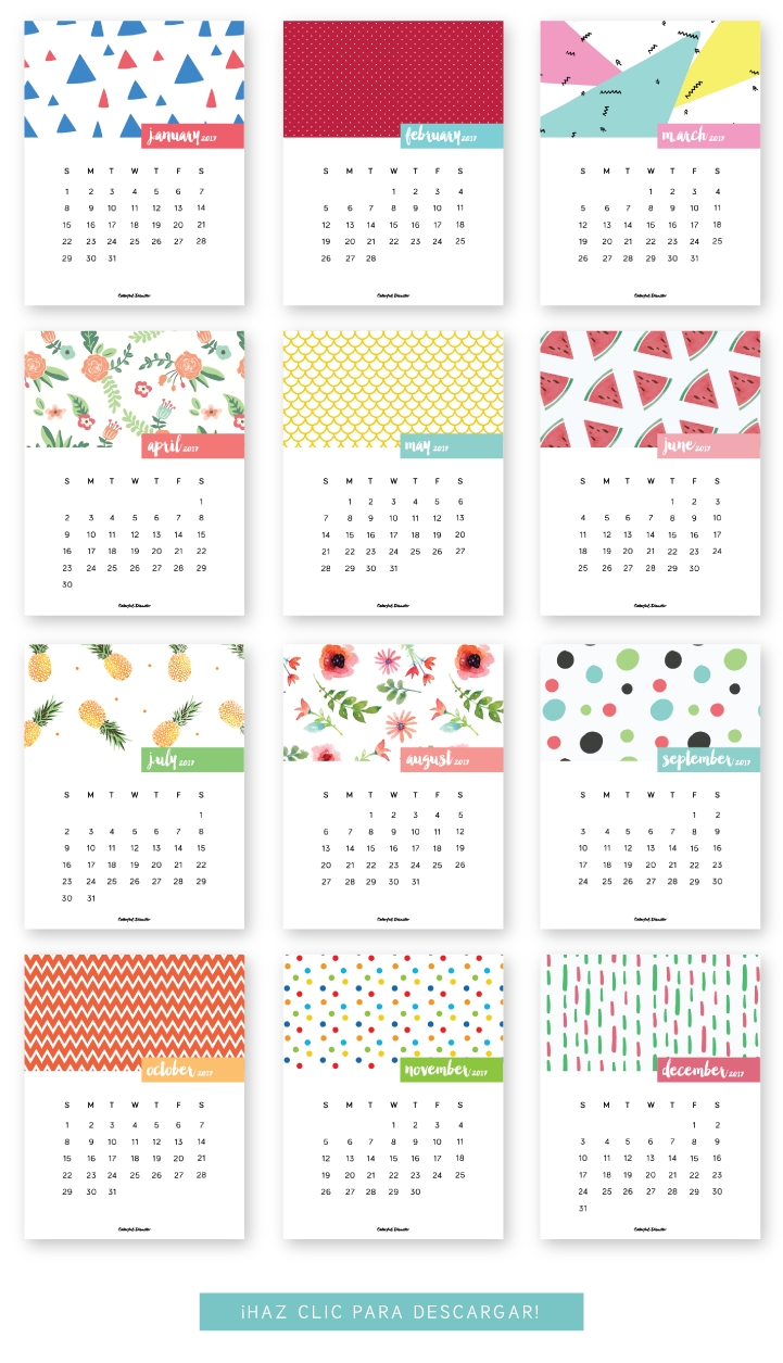 Monthly Printable Calendar 2017 | Calendario Para Imprimir