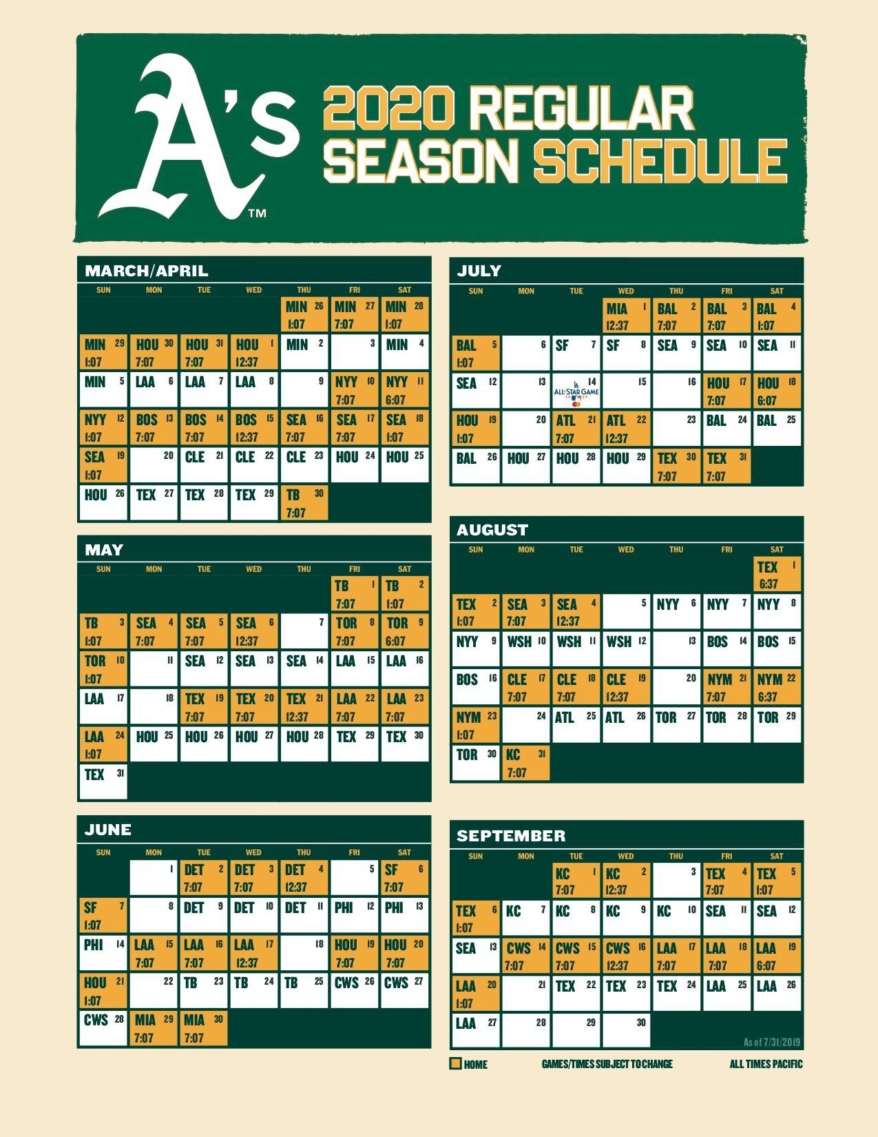 Oakland A&#039;s 2020 Schedule: 6 Things To Know - Athletics Nation