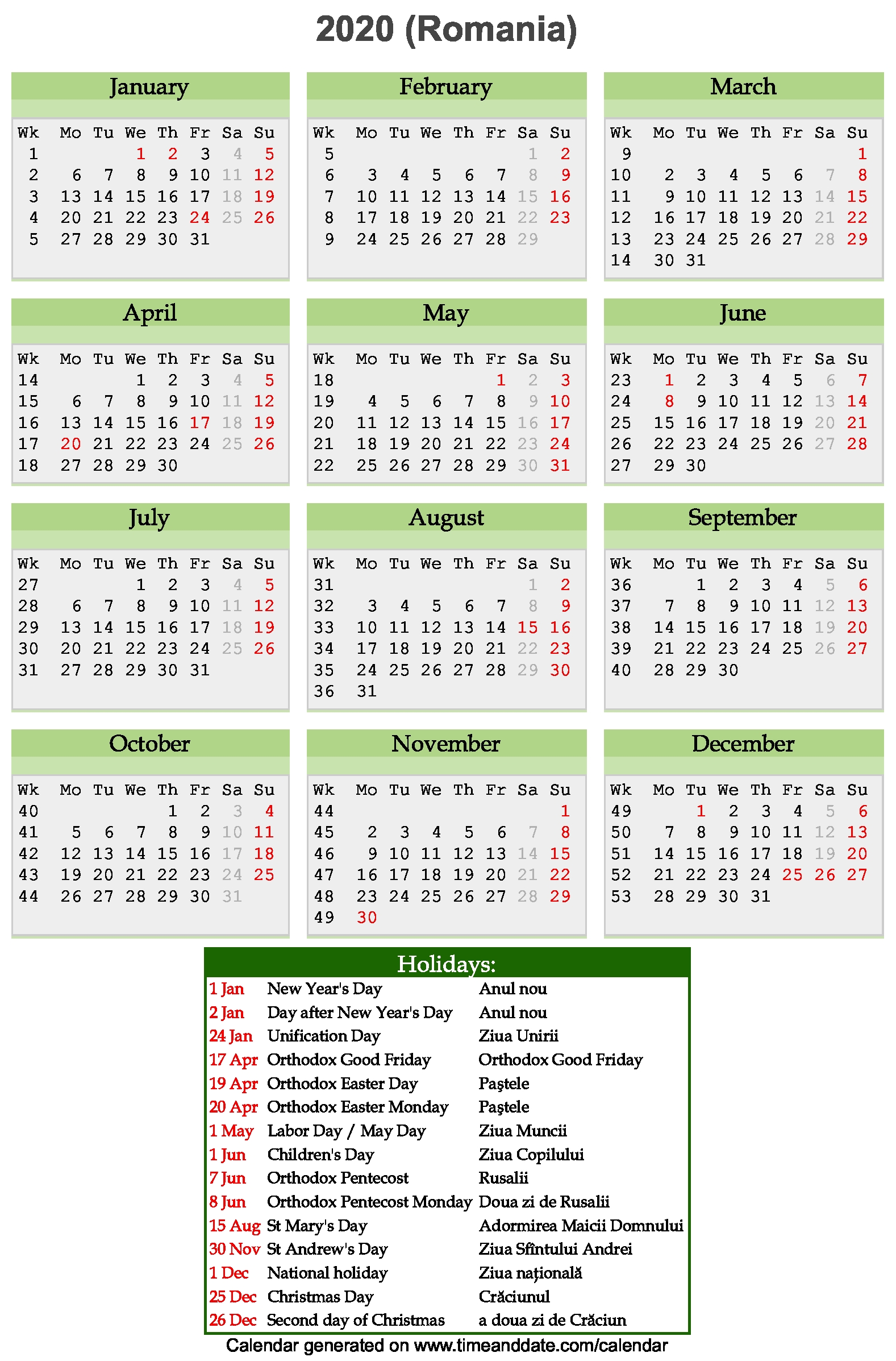 Valendar Saptamani Calendar Template 20242025