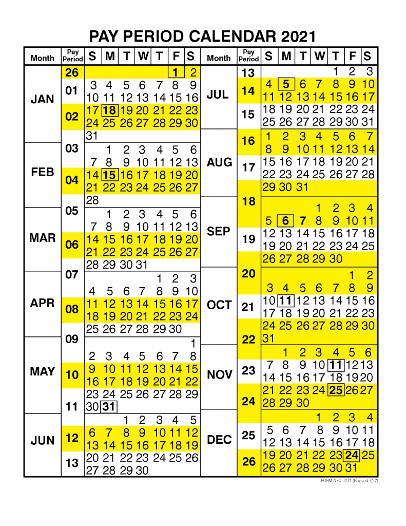 Pay Period Calendar 2021 By Calendar Year | Free Printable