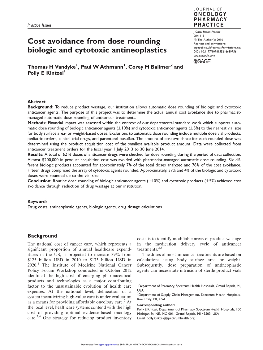 Pdf) Cost Avoidance From Dose Rounding Biologic And