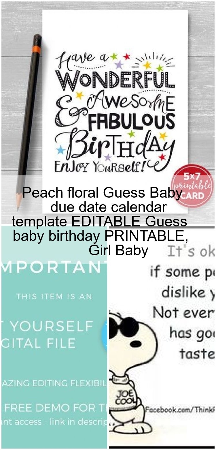 Peach Floral Guess Baby Due Date Calendar Template Editable