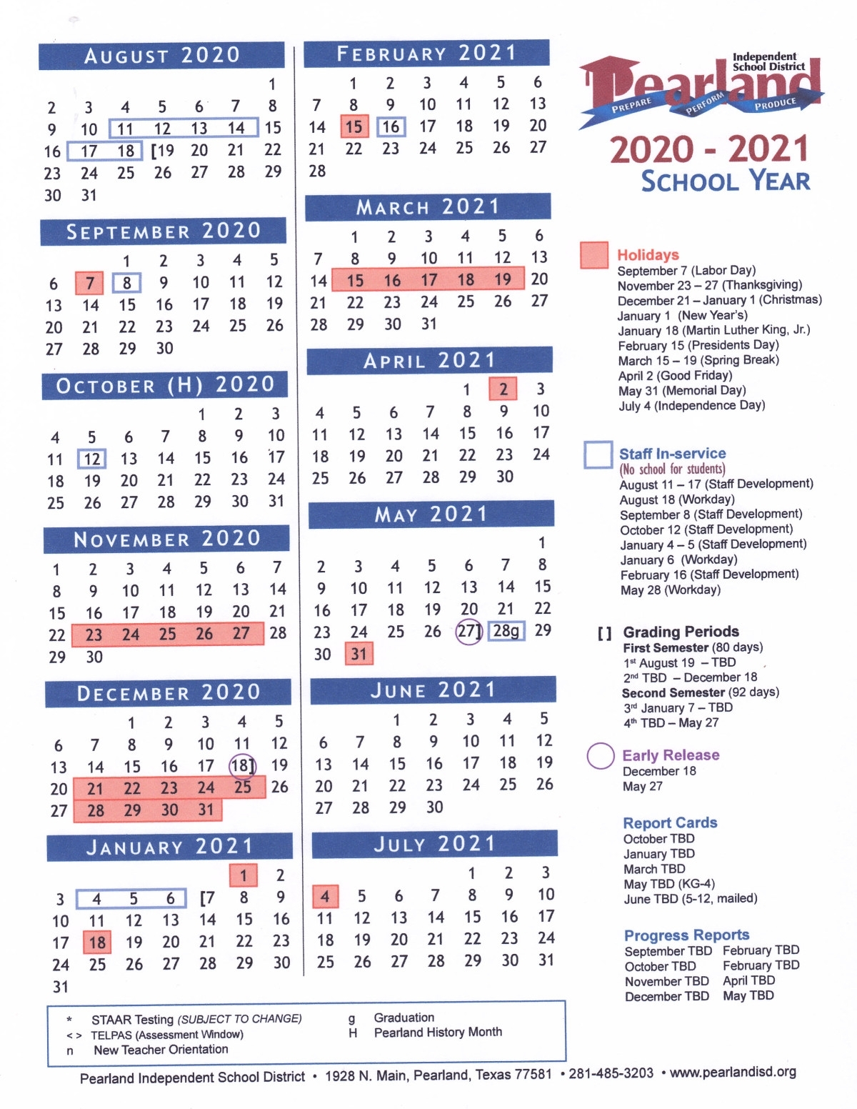Pearland Isd 2020/2021 Calendar Has Been Approved