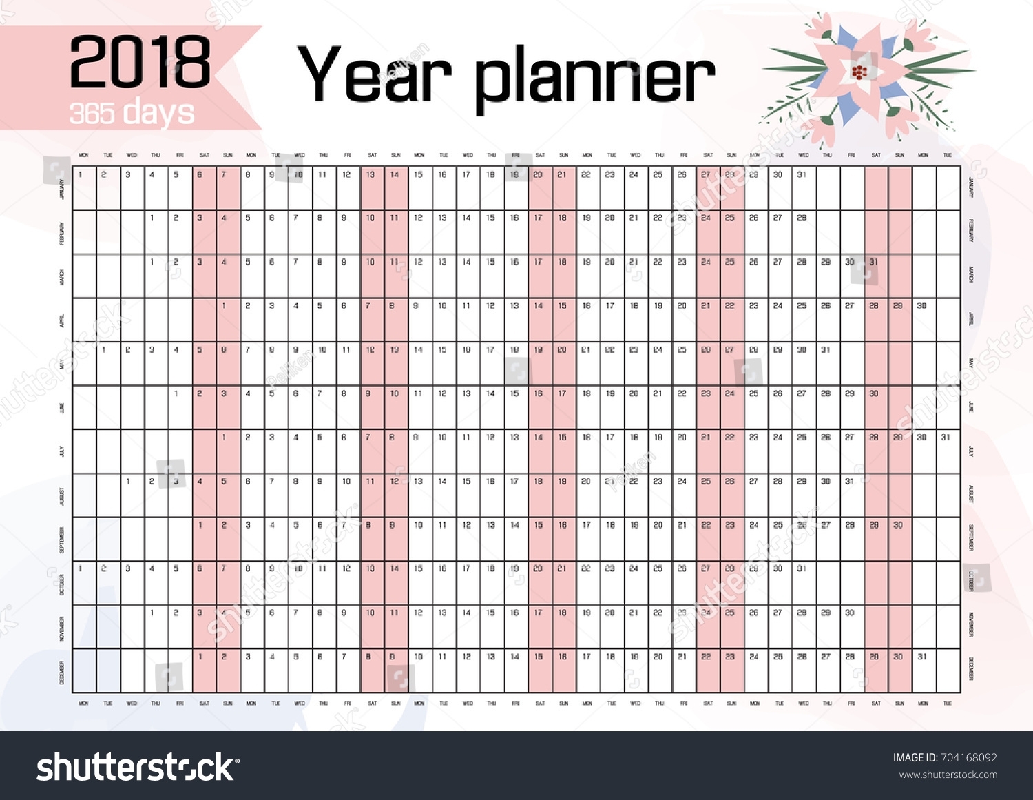 Planner 2018 Wall Working Calendar Planner Stock Vector