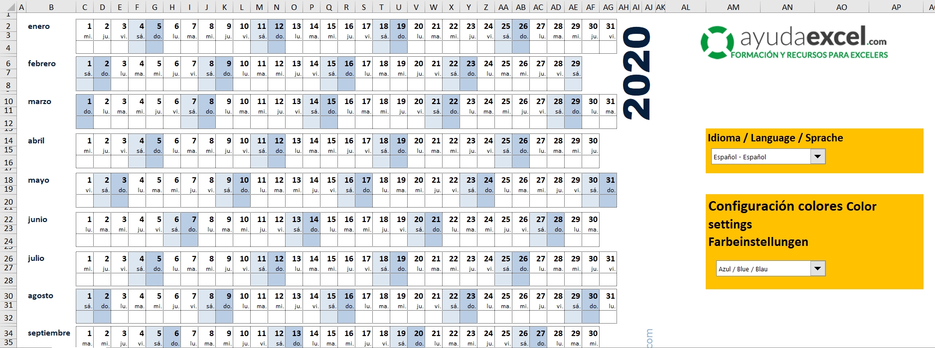 Plantillas Calendario En Excel 2020 - Ayuda Excel
