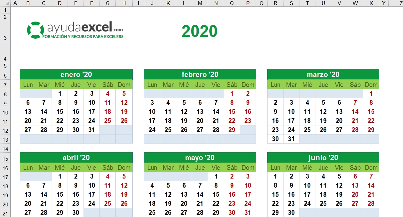 Plantillas Calendario En Excel 2020 - Ayuda Excel