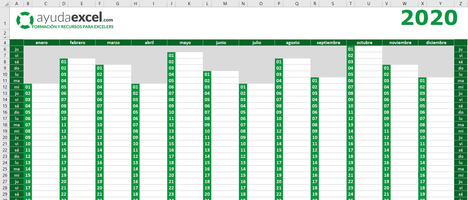 Plantillas Calendario En Excel 2020 - Ayuda Excel