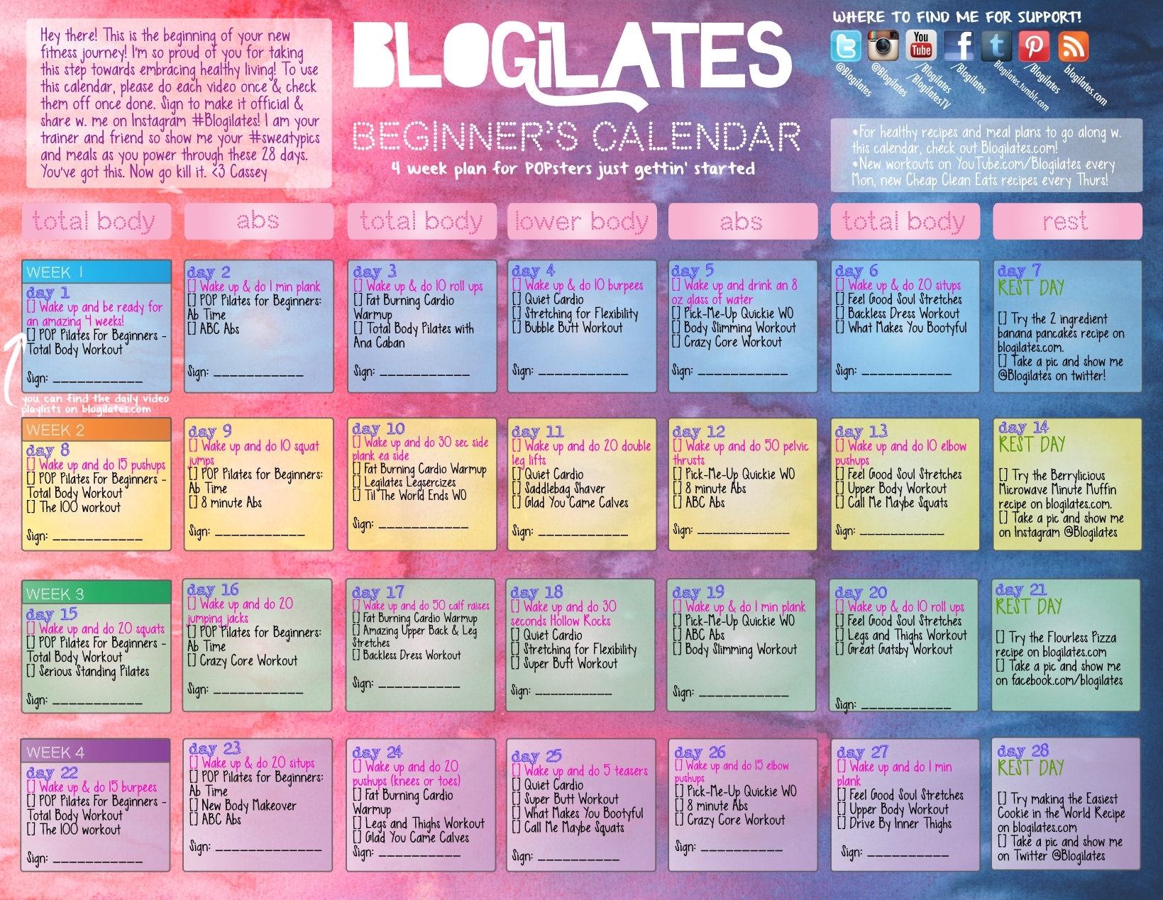 Pop Pilates For Beginners Calendar! – Blogilates