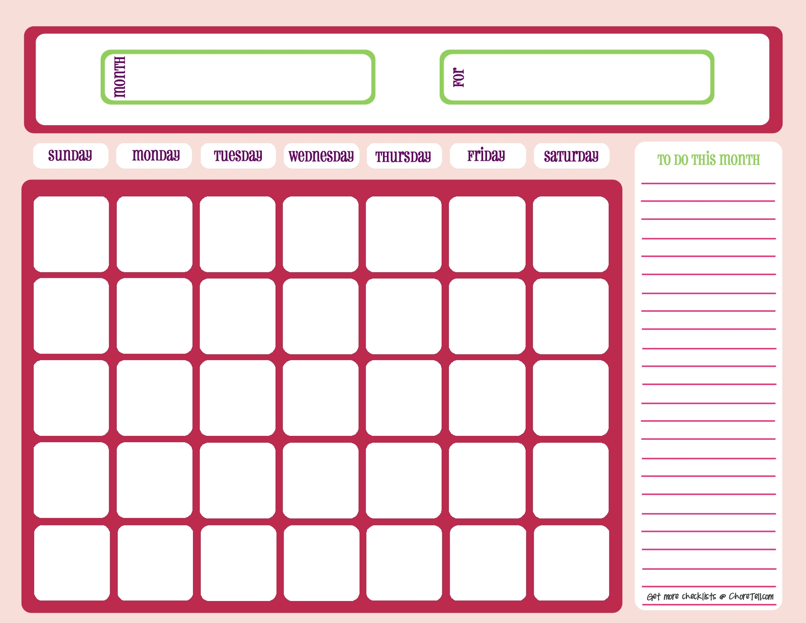 Printable Blank Calendar Template | Chainimage