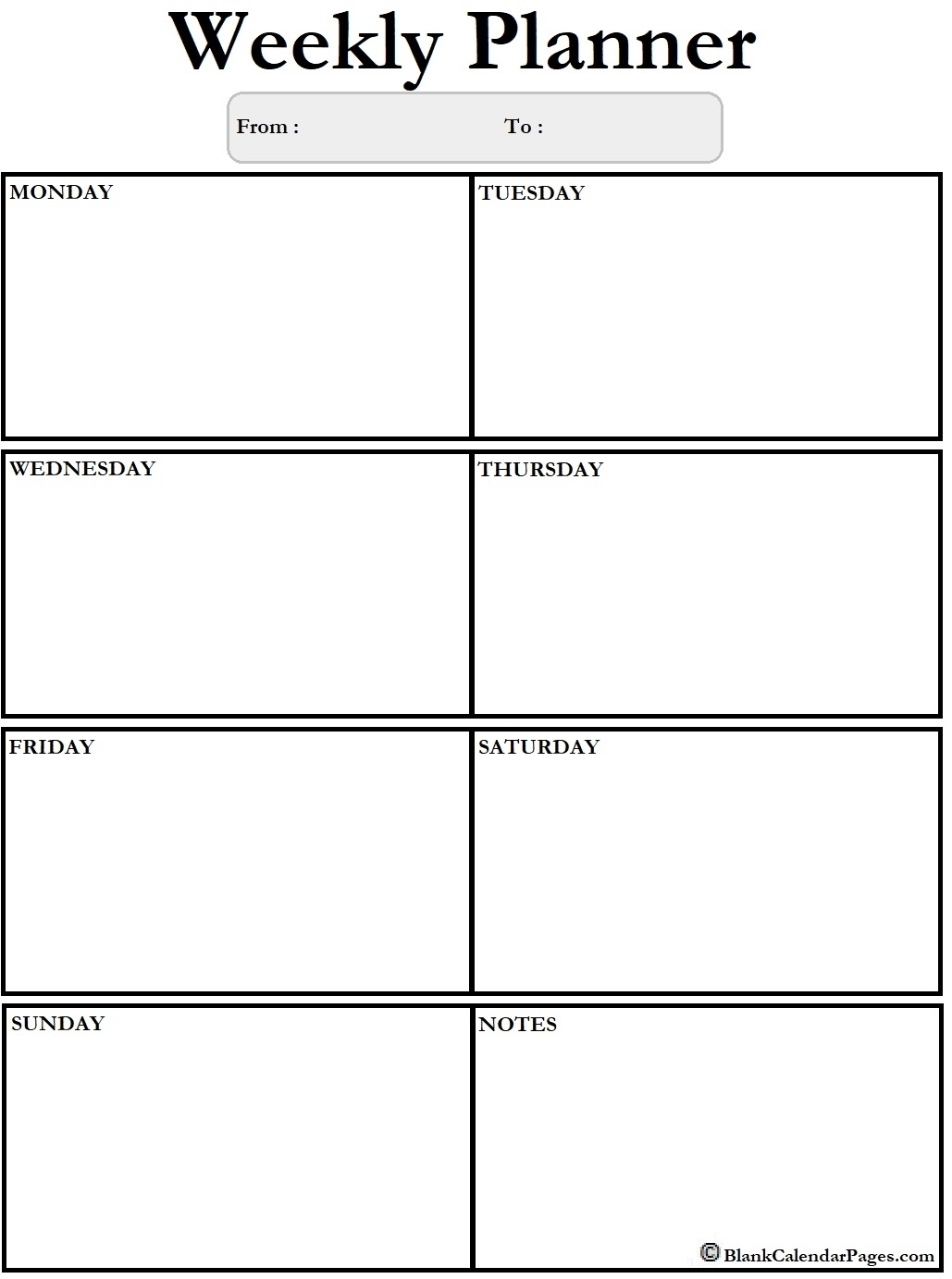 Printable Blank Weekly Calendars Templates | Free Calendar