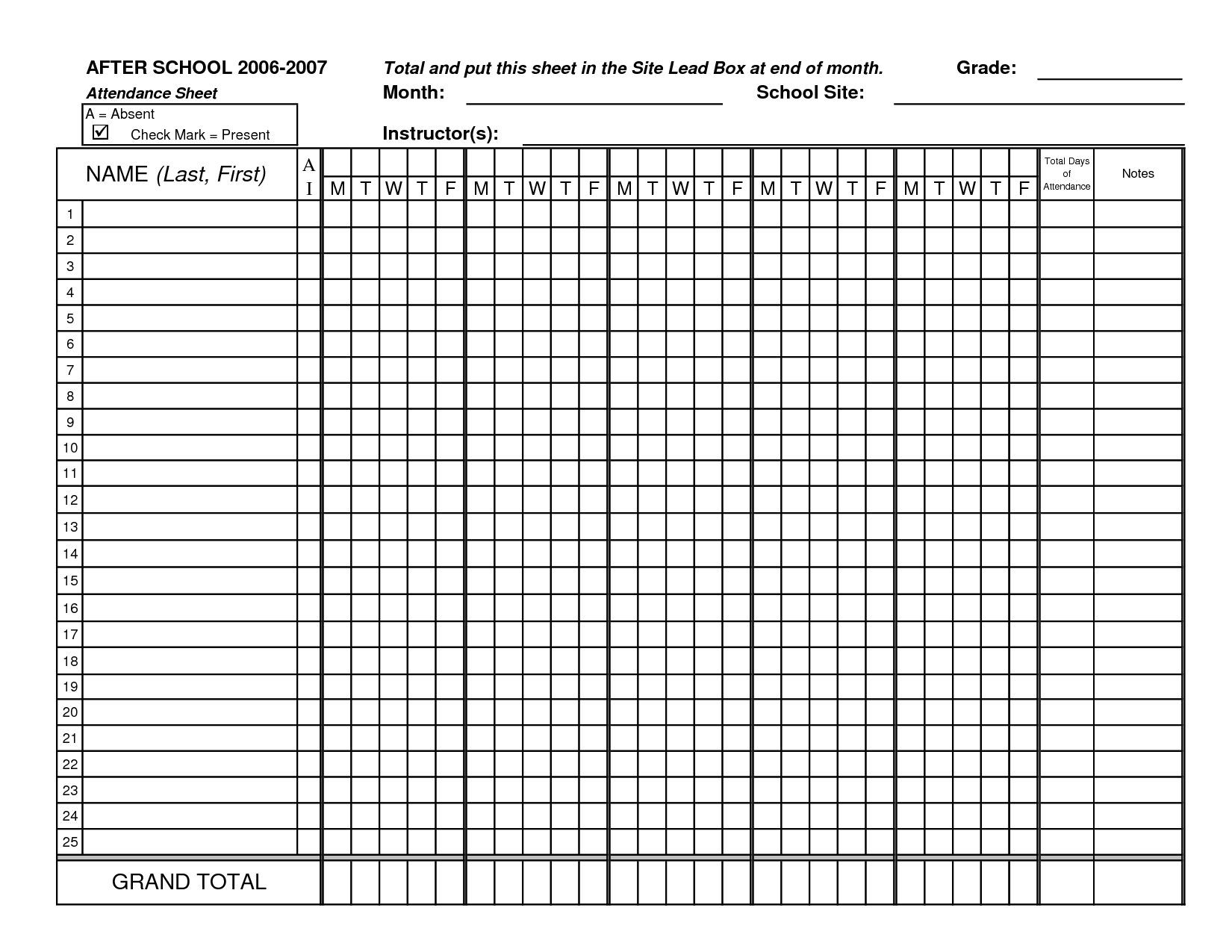 Printable Daily Employee Attendance Sheet In Excel Template