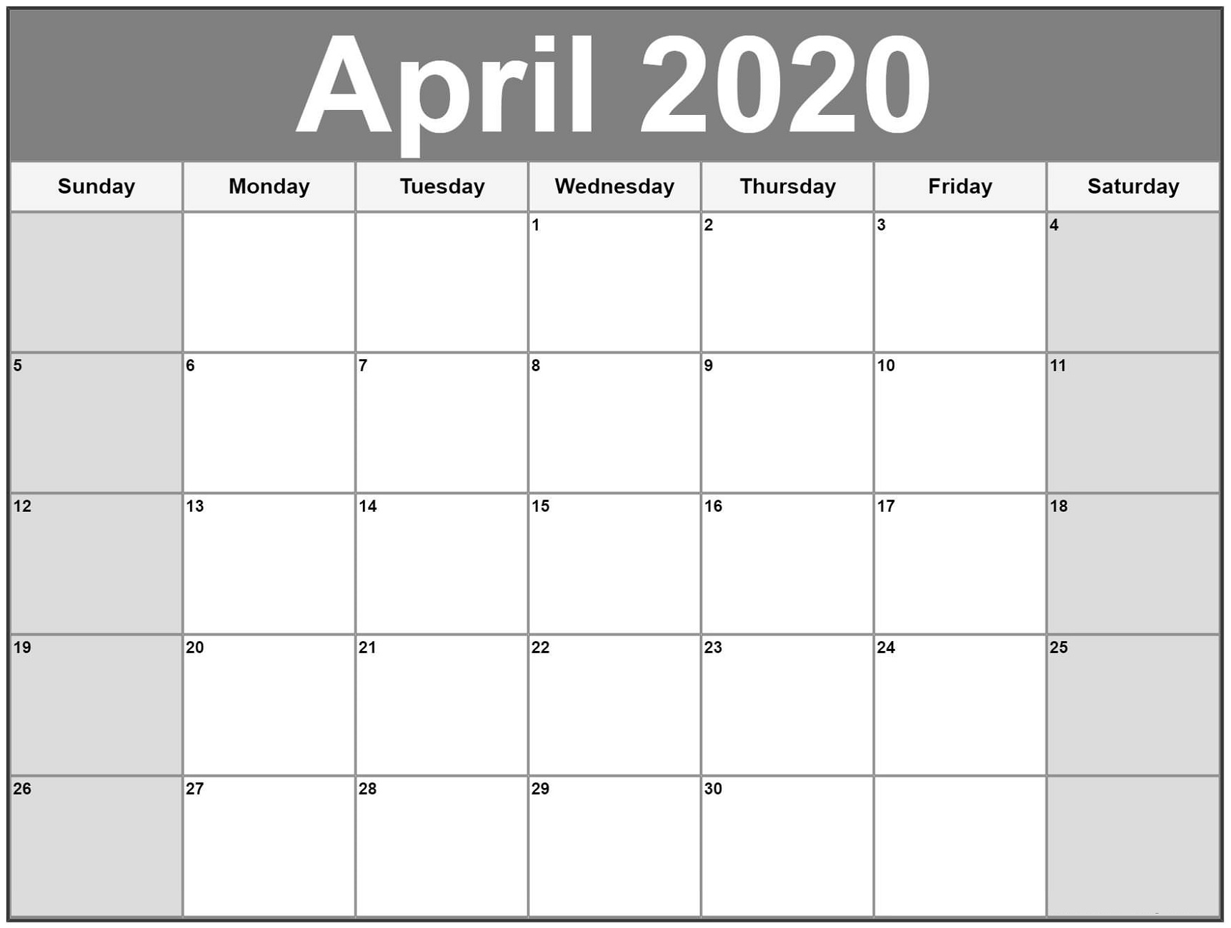 blank calendar big squares calendar template 2020