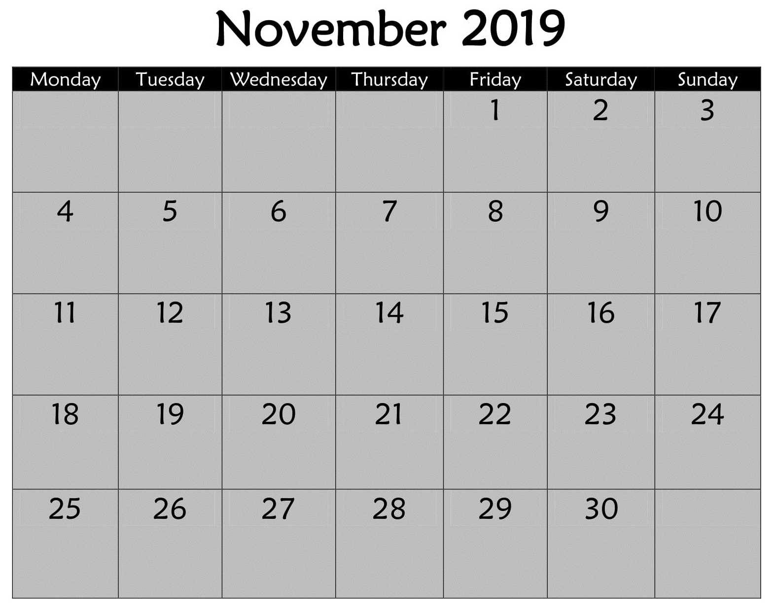 Printable November 2019 Calendar Planner Pages - Latest