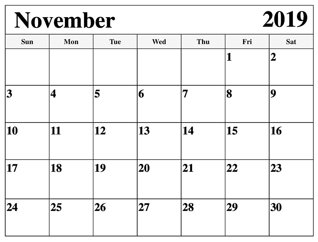 Printable November 2019 Calendar Template | Free Printable