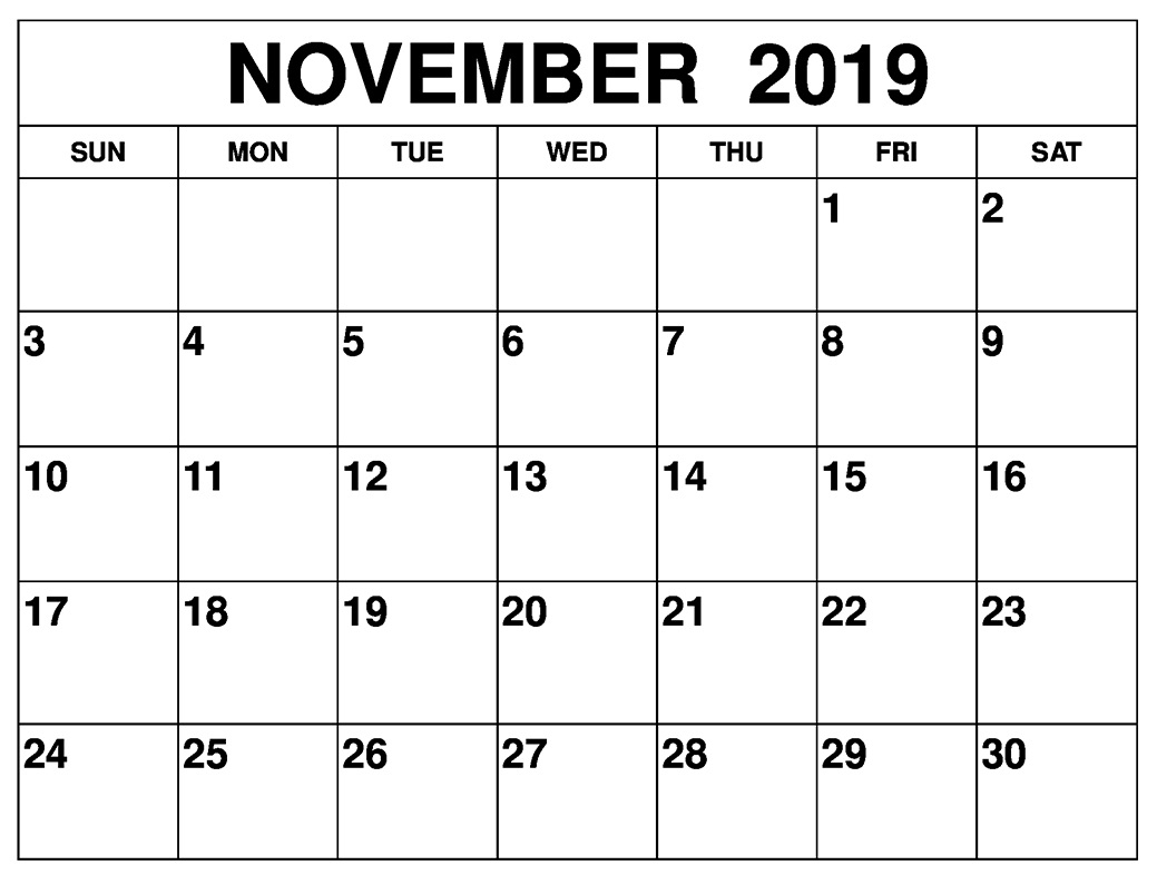 Printable November 2019 Calendar Template | Free Printable