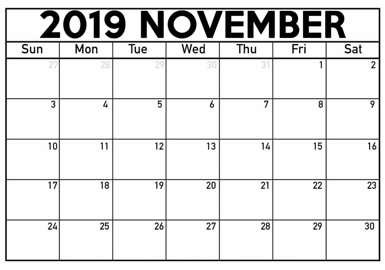 Printable November 2019 Calendar Template | Free Printable