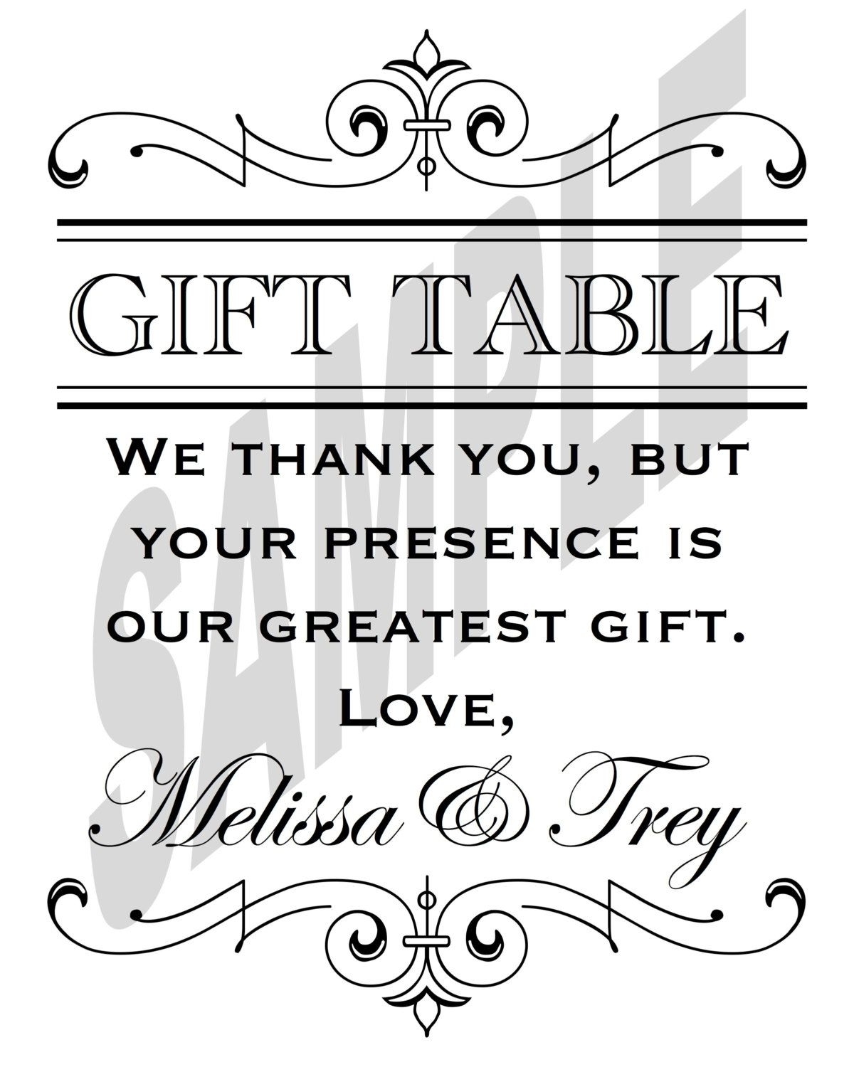 Printable Wedding Reception Gift Table Sign | Gift Table