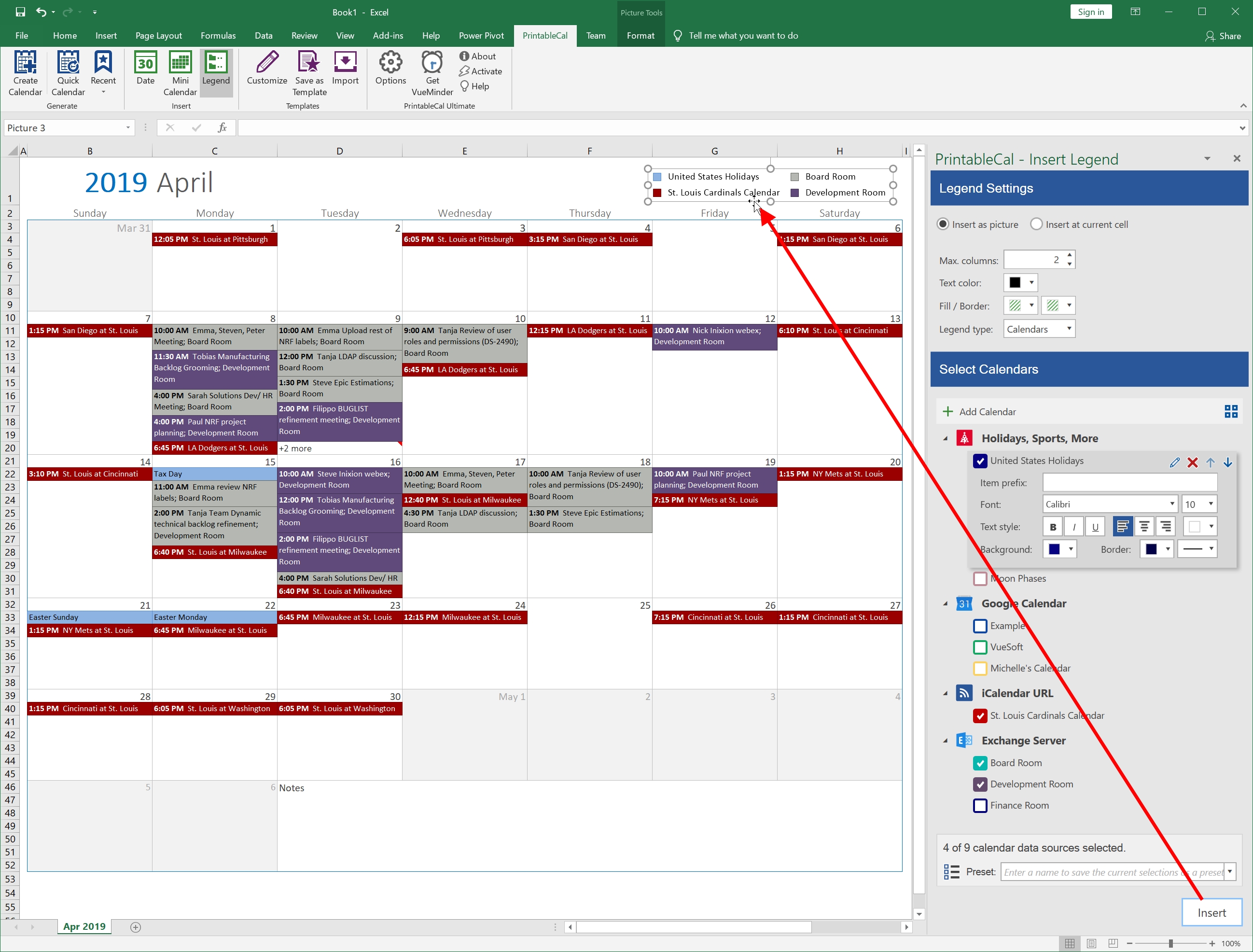 Printablecal Insert Color Coded Legend Create Calendar From