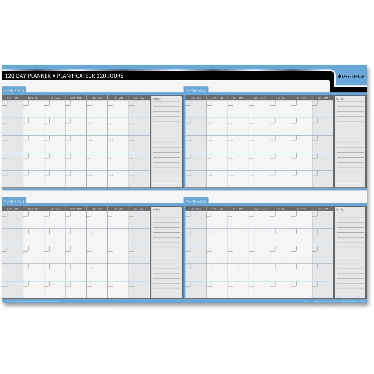 Quartet Double Sided Undated Planner - 24&quot; X 36&quot; - Bilingual, Laminated