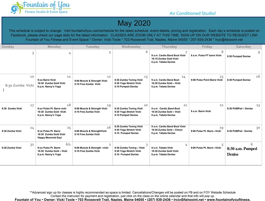 Schedule &amp; Classes - Fountain Of You