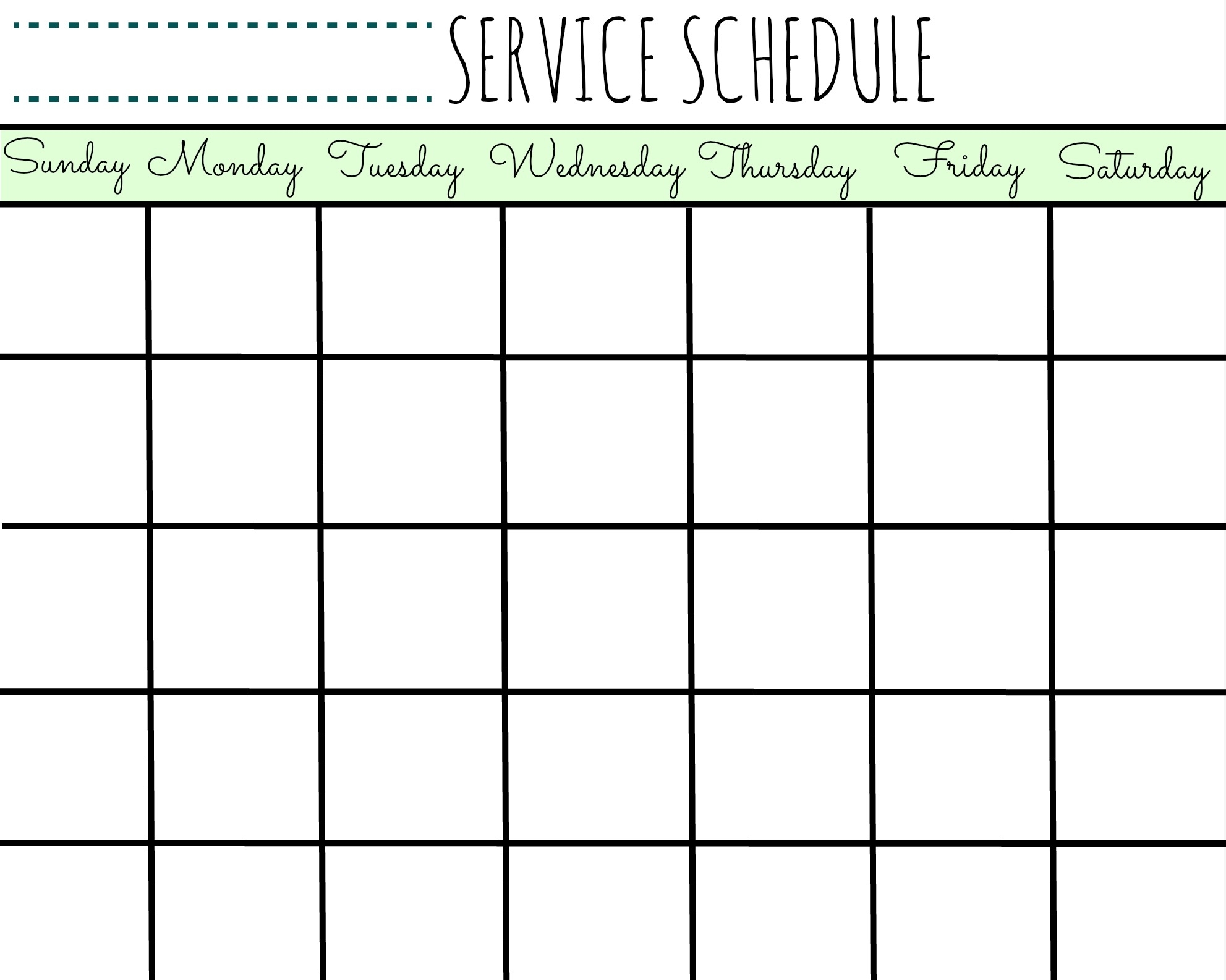 Service Schedule Calendar Printable - First Home Love Life