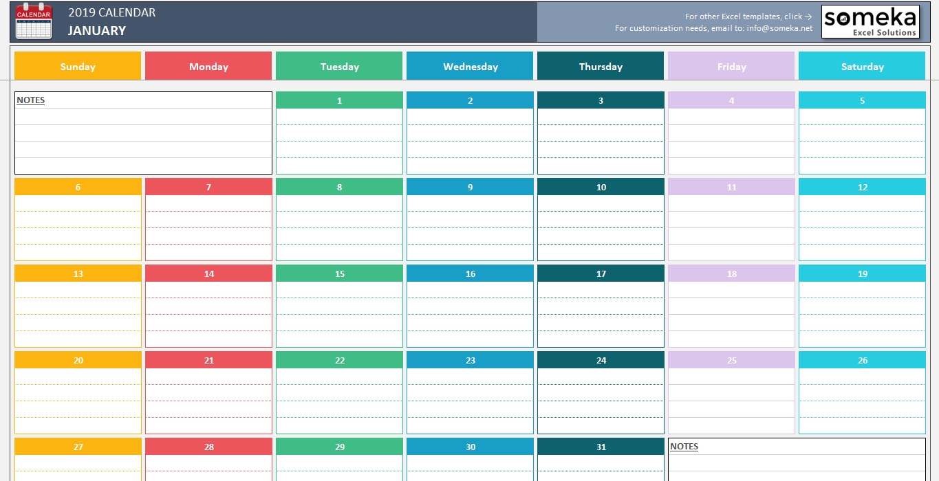 Simple Calendar Excel Template Spreadsheet Dar Monthly