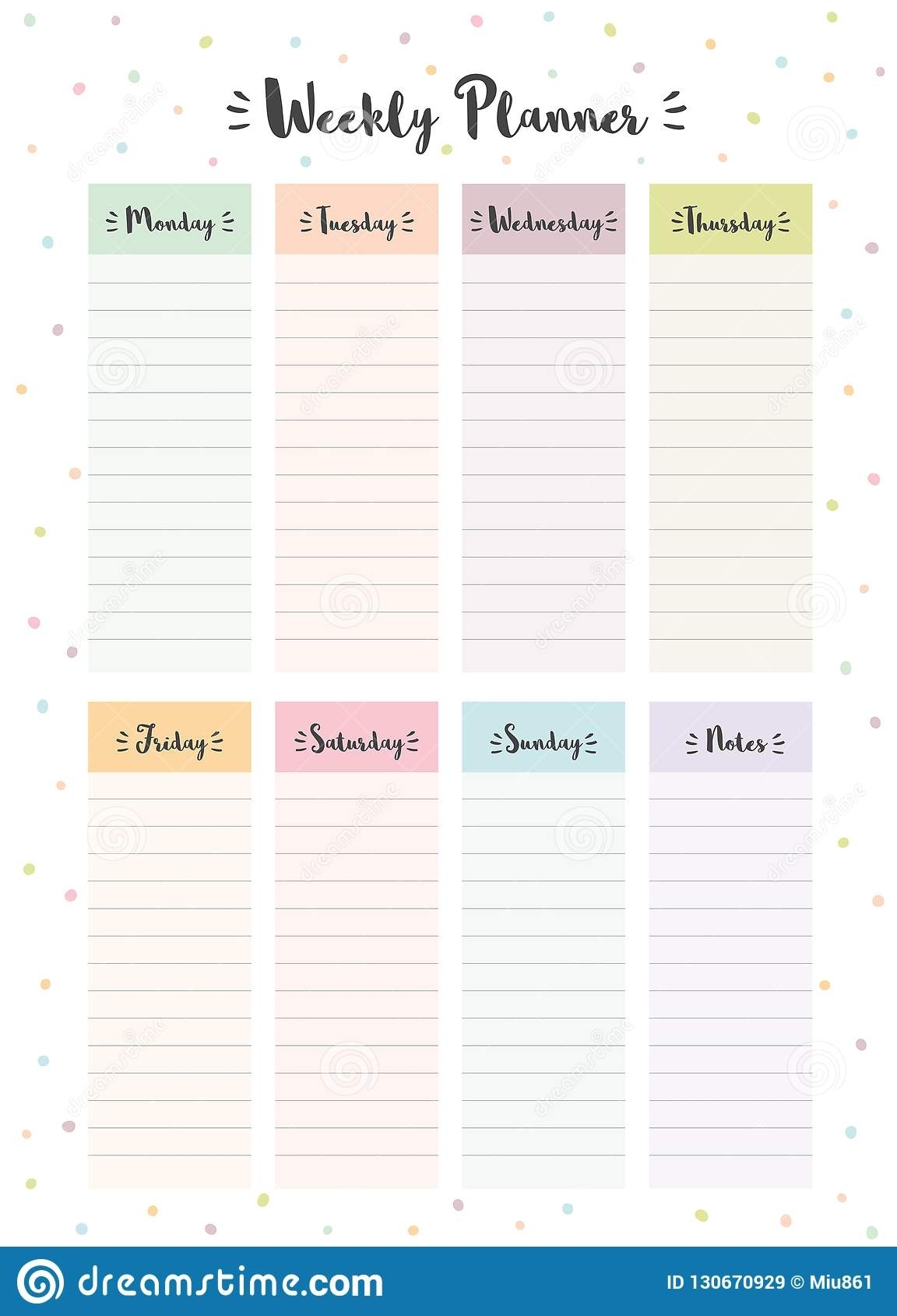 Simple Colorful Weekly Planner. Printable Vector Schedule