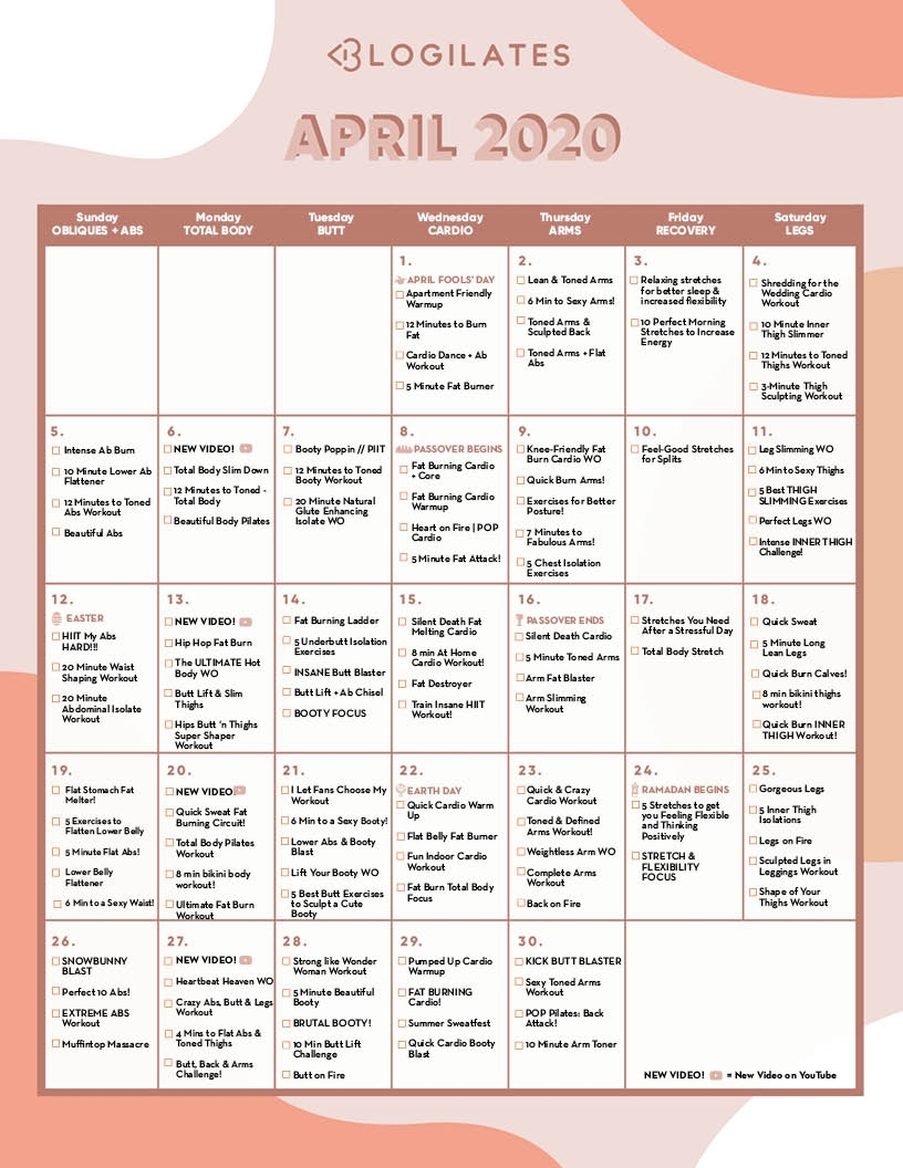 The Blogilates April 2020 Workout Calendar! – Blogilates