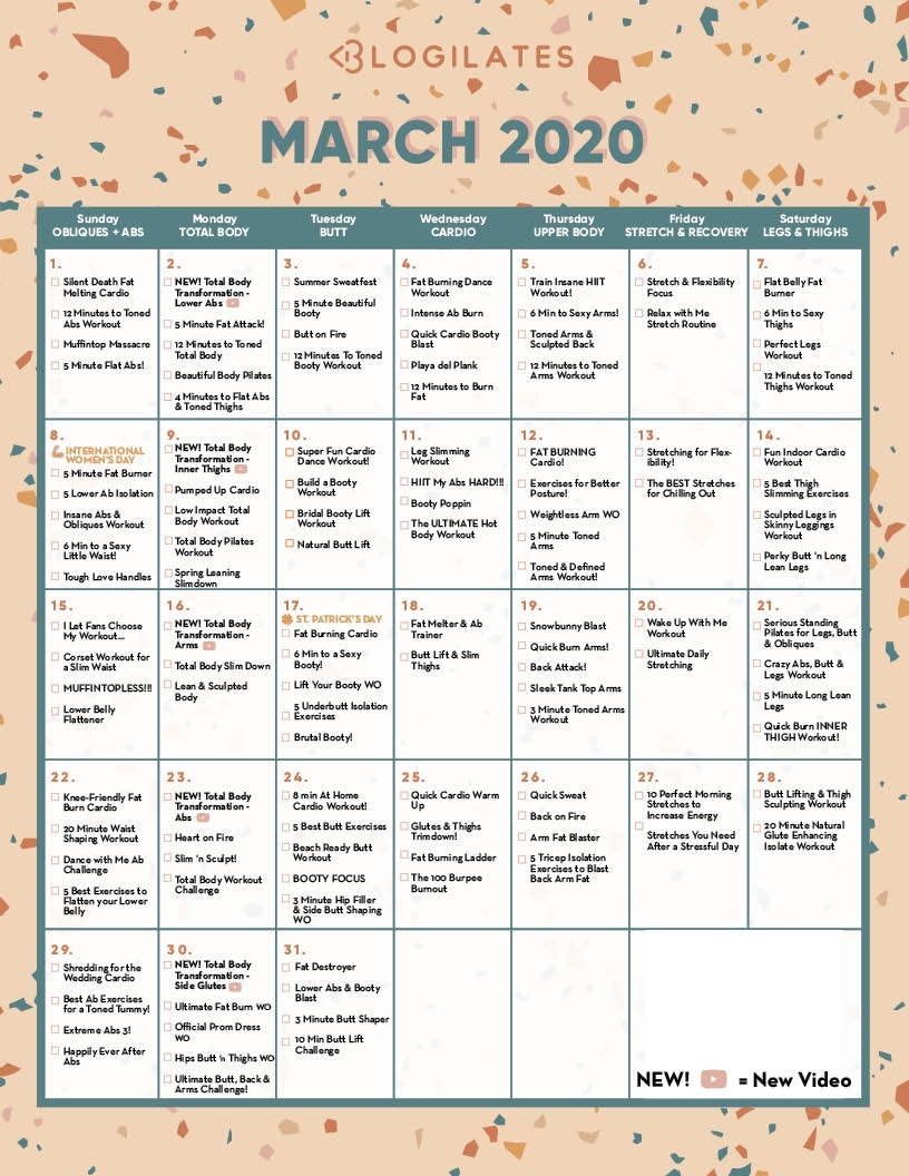 The Blogilates March 2020 Workout Calendar! – Blogilates