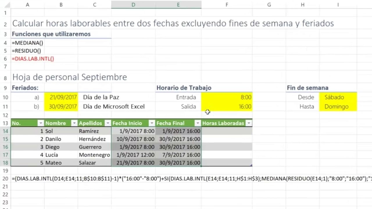 Trucos Excel | Cacular Horas Excluyendo Fines De Semana Y Feriados