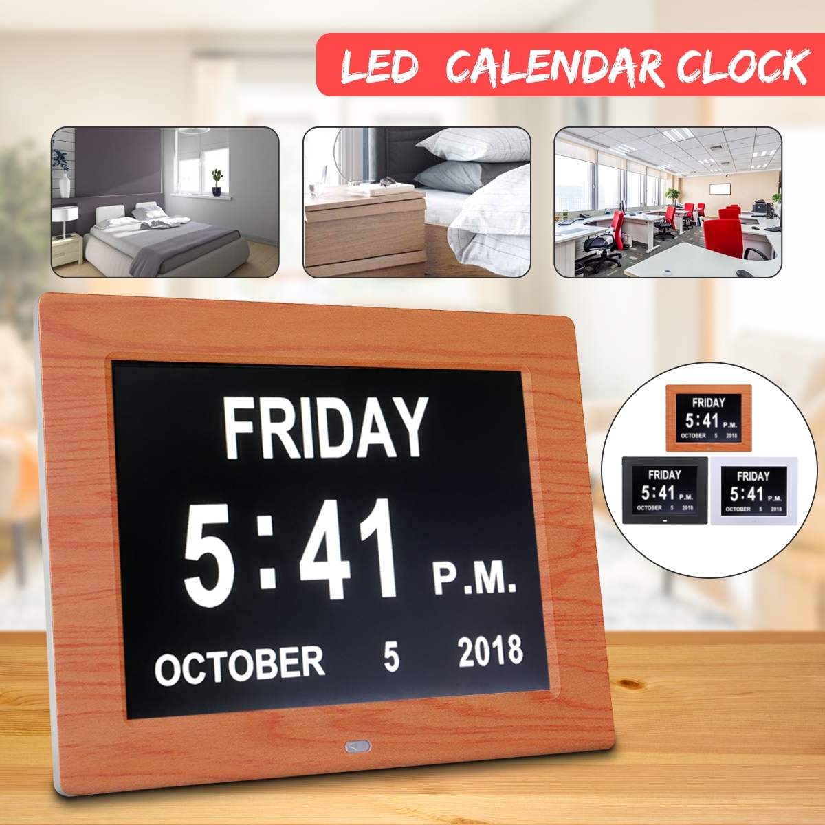 Us $43.94 43% Off|7Inche Led Dementia Digital Calendar Day/week/month/year  Clock Stand Photo Frame Large Wall Clock Calendar Alarm Day/night Mode|Wall