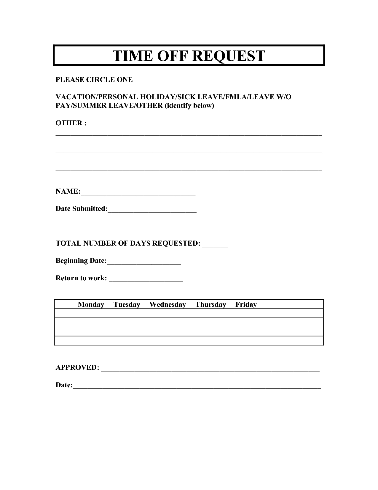 Vacation Request Forms 2014 Free Printable | Printable