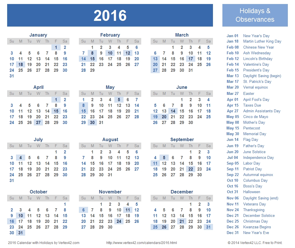 Vertex Free Printable Calendars