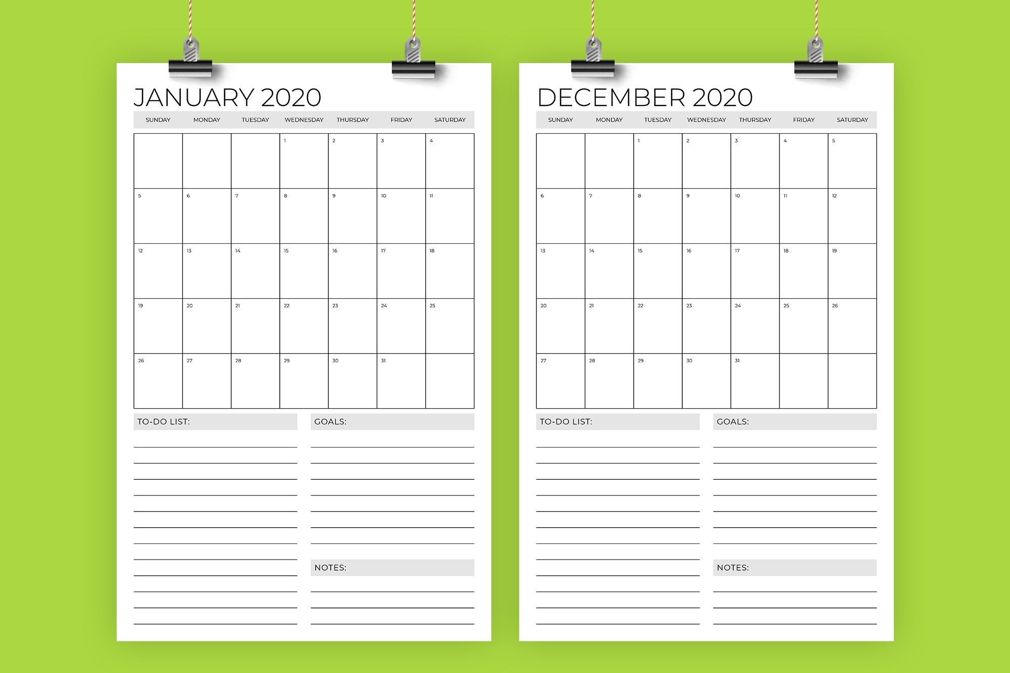 Vertical 11X17 Inch 2020 Calendar