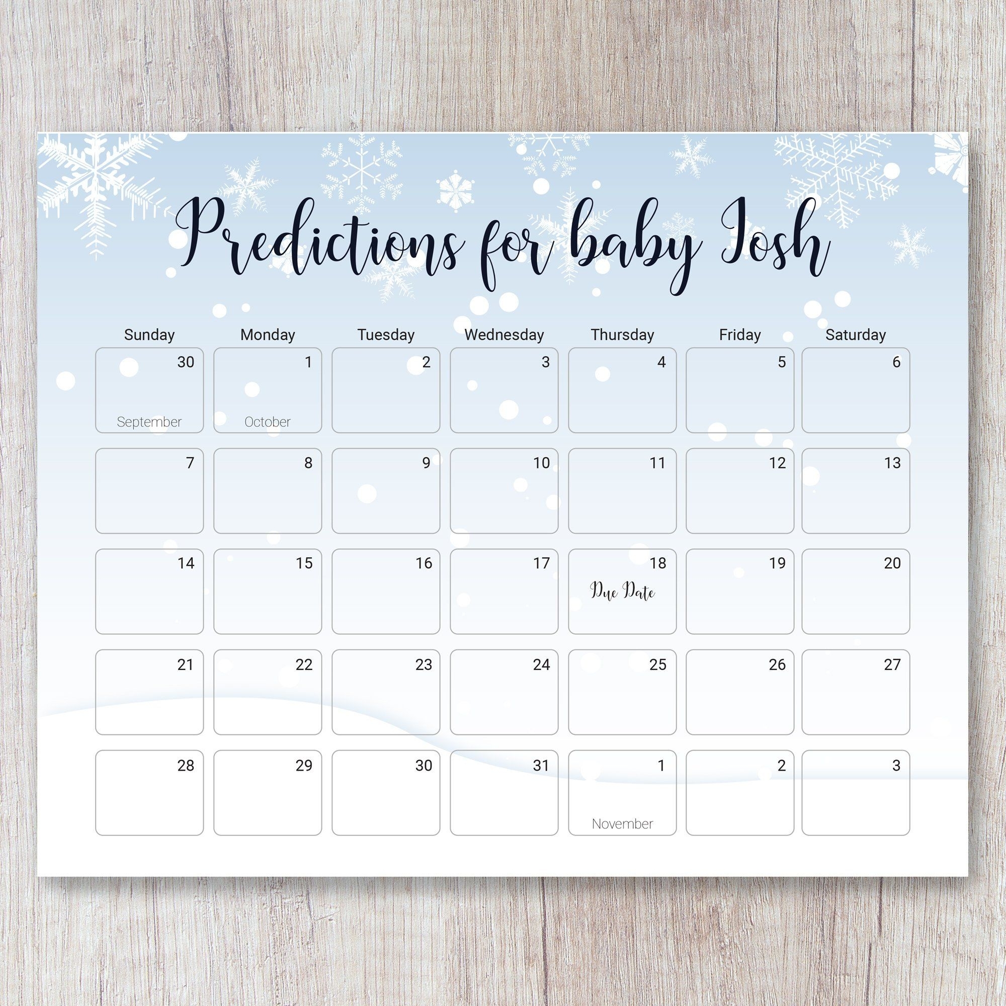 Winter Wonderland Due Date Prediction Calendar D101