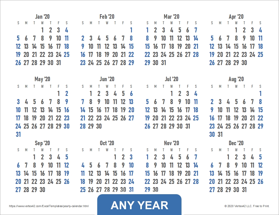 Yearly Calendar Template For 2020 And Beyond