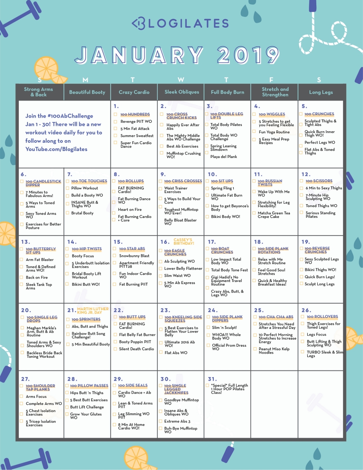 Your January Workout Calendar! – Blogilates