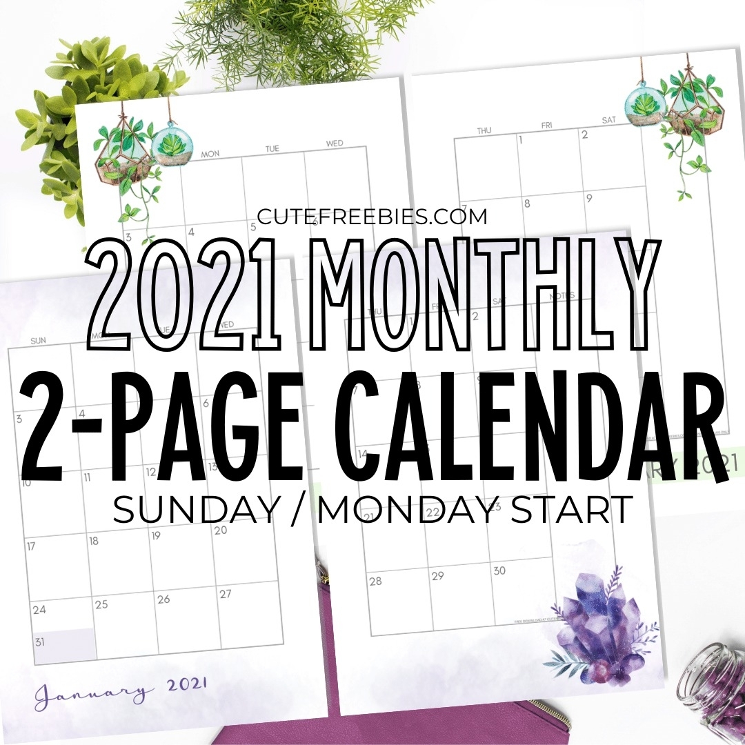 2021 Monthly Calendar Two Page Spread – Free Printable
