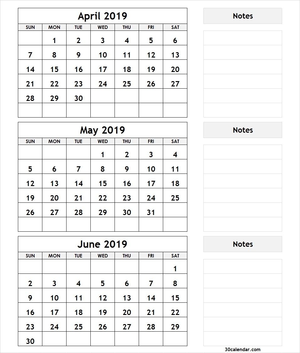 3 Month April May June 2019 Calendar | 3 Month Calendar