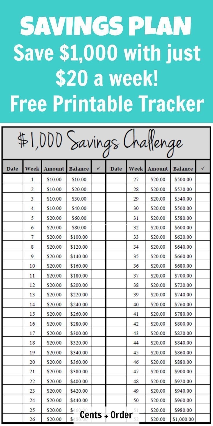 52 Week Challenge Plan (Save $1,000) - Free Printable