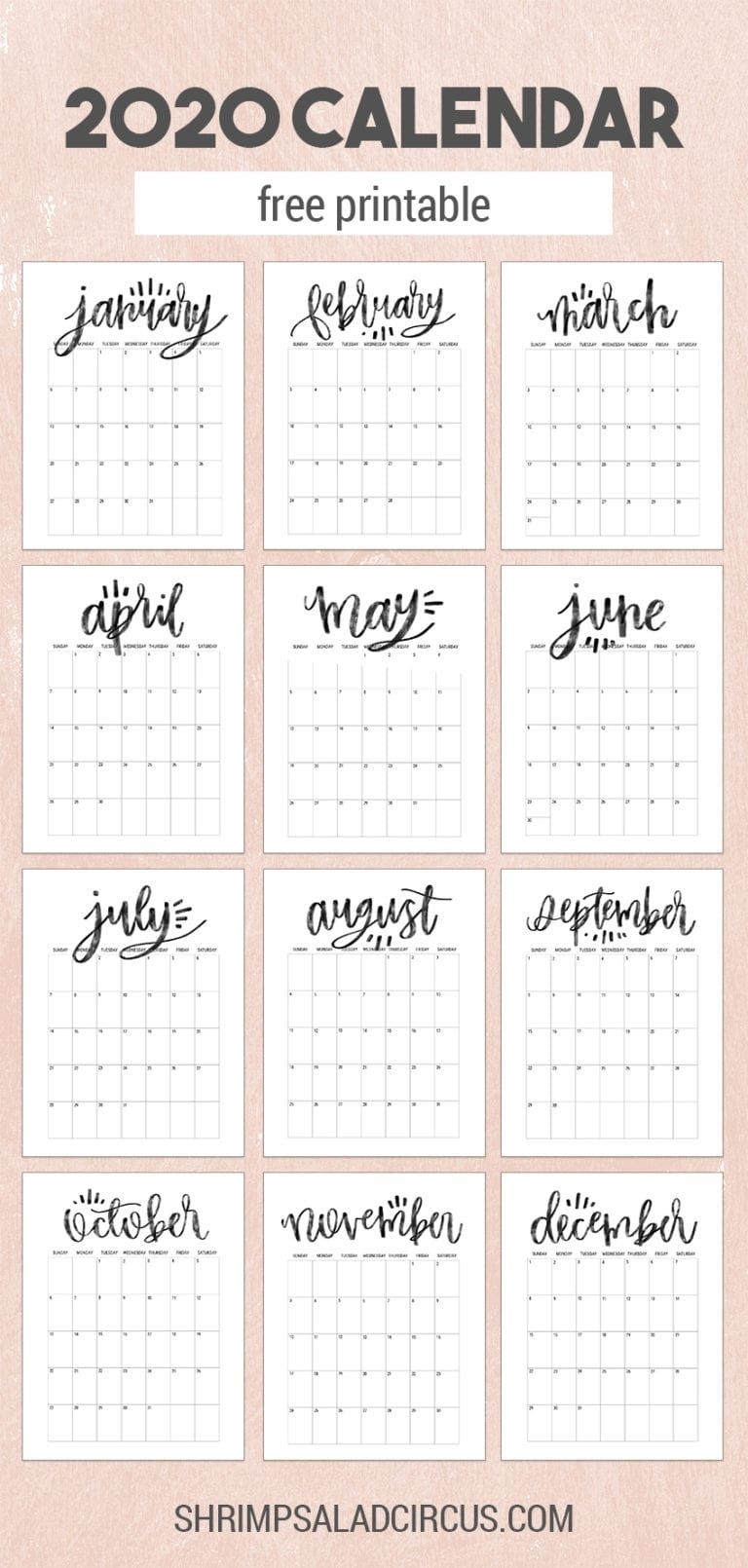 Beautiful Free 2020 Printable Calendar | Calendar Printables