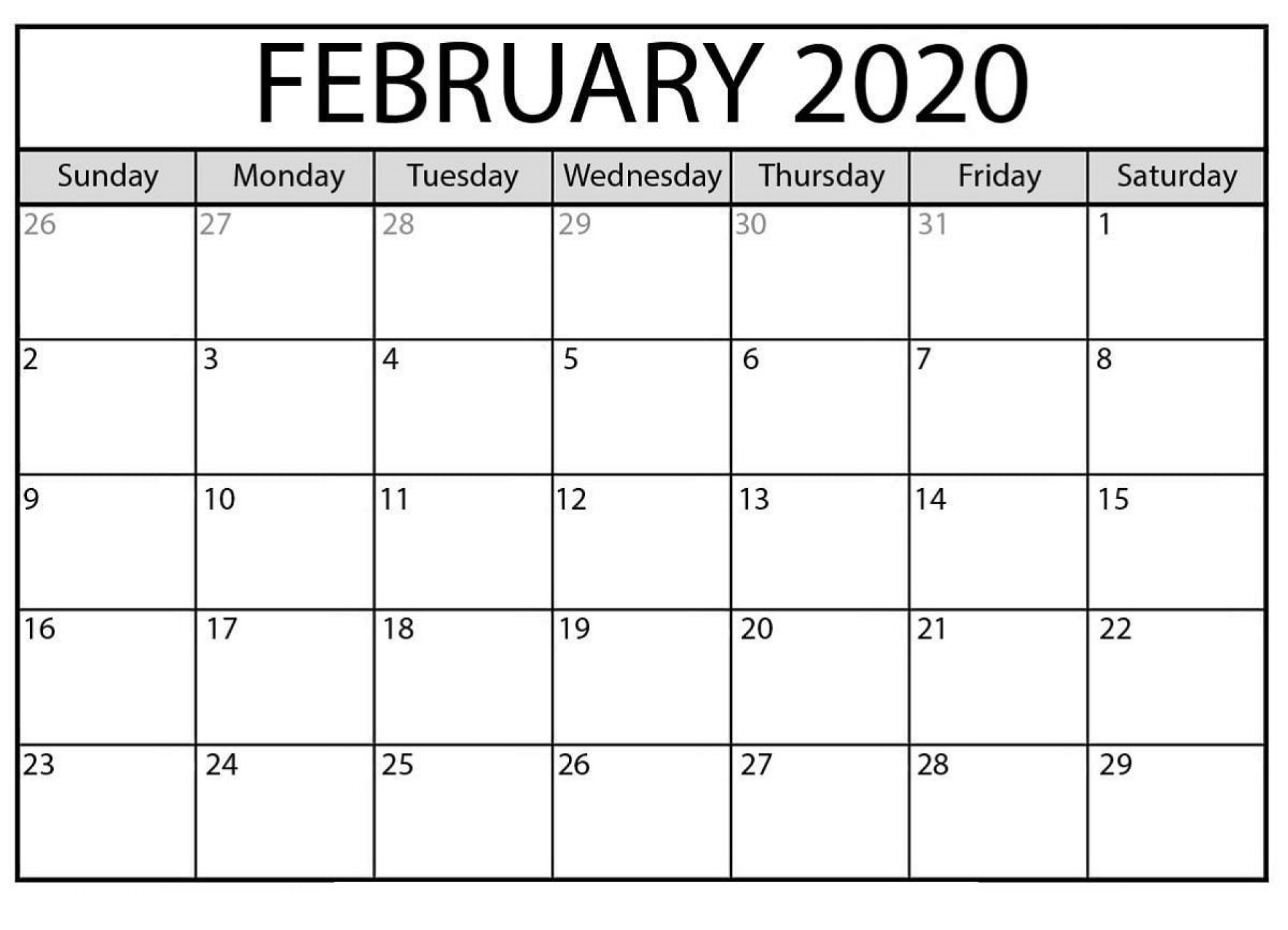 Blank Calendar Template 2020 ~ Addictionary