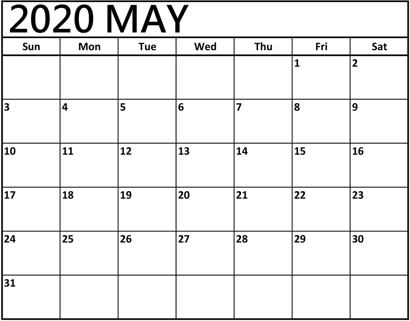 Calendar For May 2020 Template - 2019 Calendars For Students