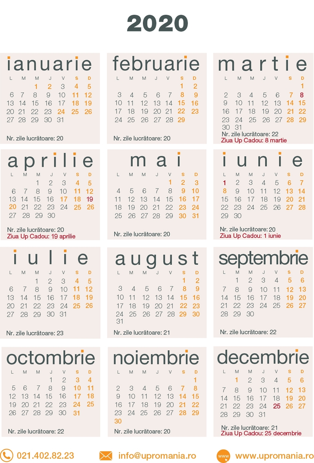 Calendar Zile Lucratoare 2020 | Up Romania