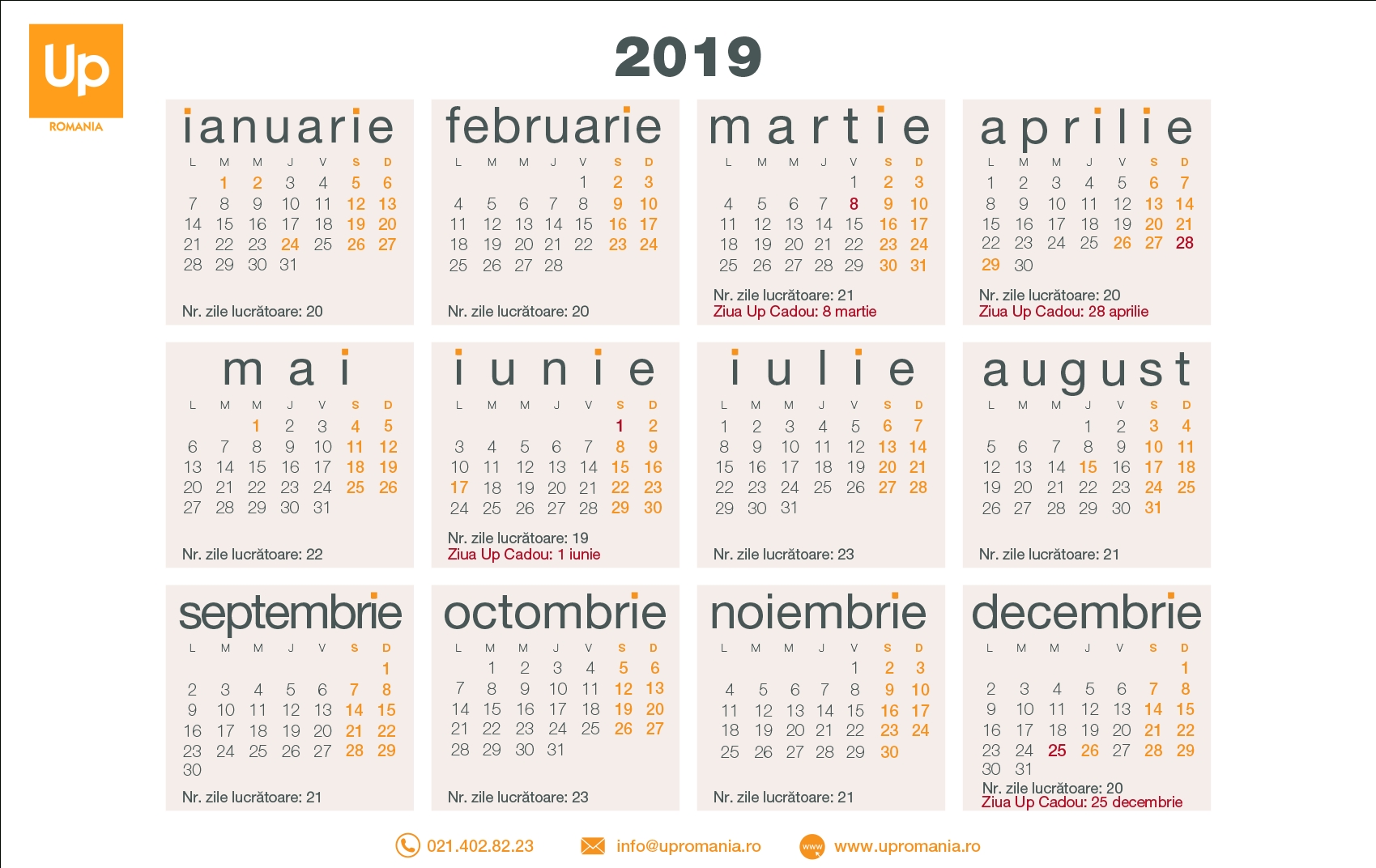 Calendar Zile Lucratoare 2020 | Up Romania