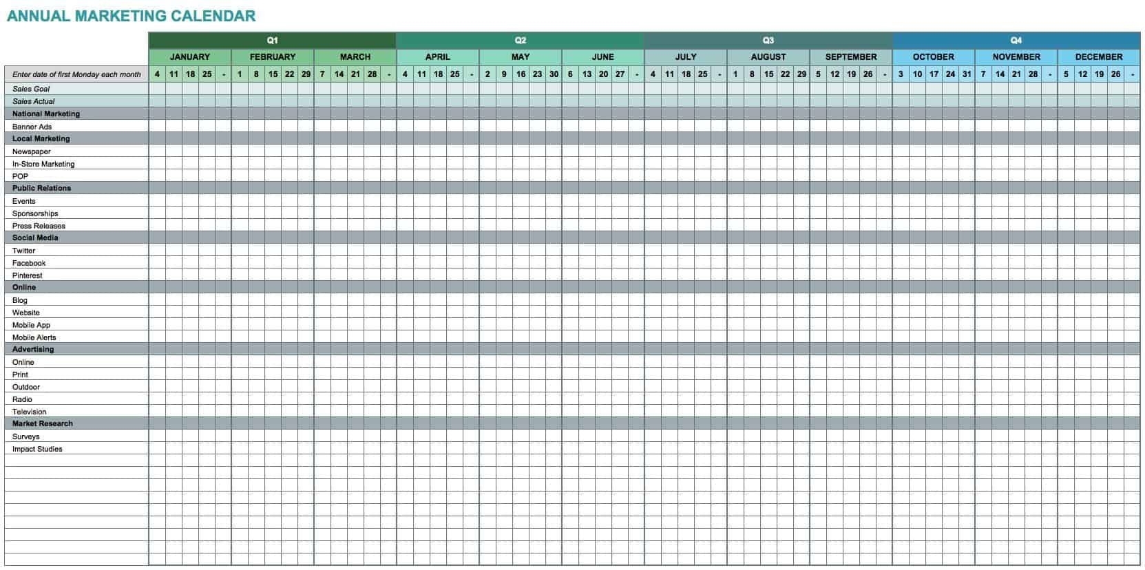 Excel Calendar Template Free ~ Addictionary