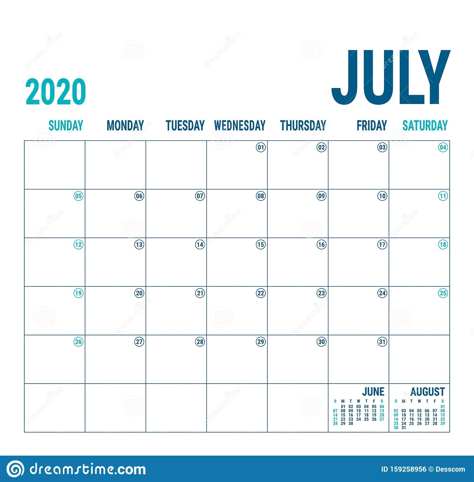 July 2020. Calendar Planner. English Calender Template