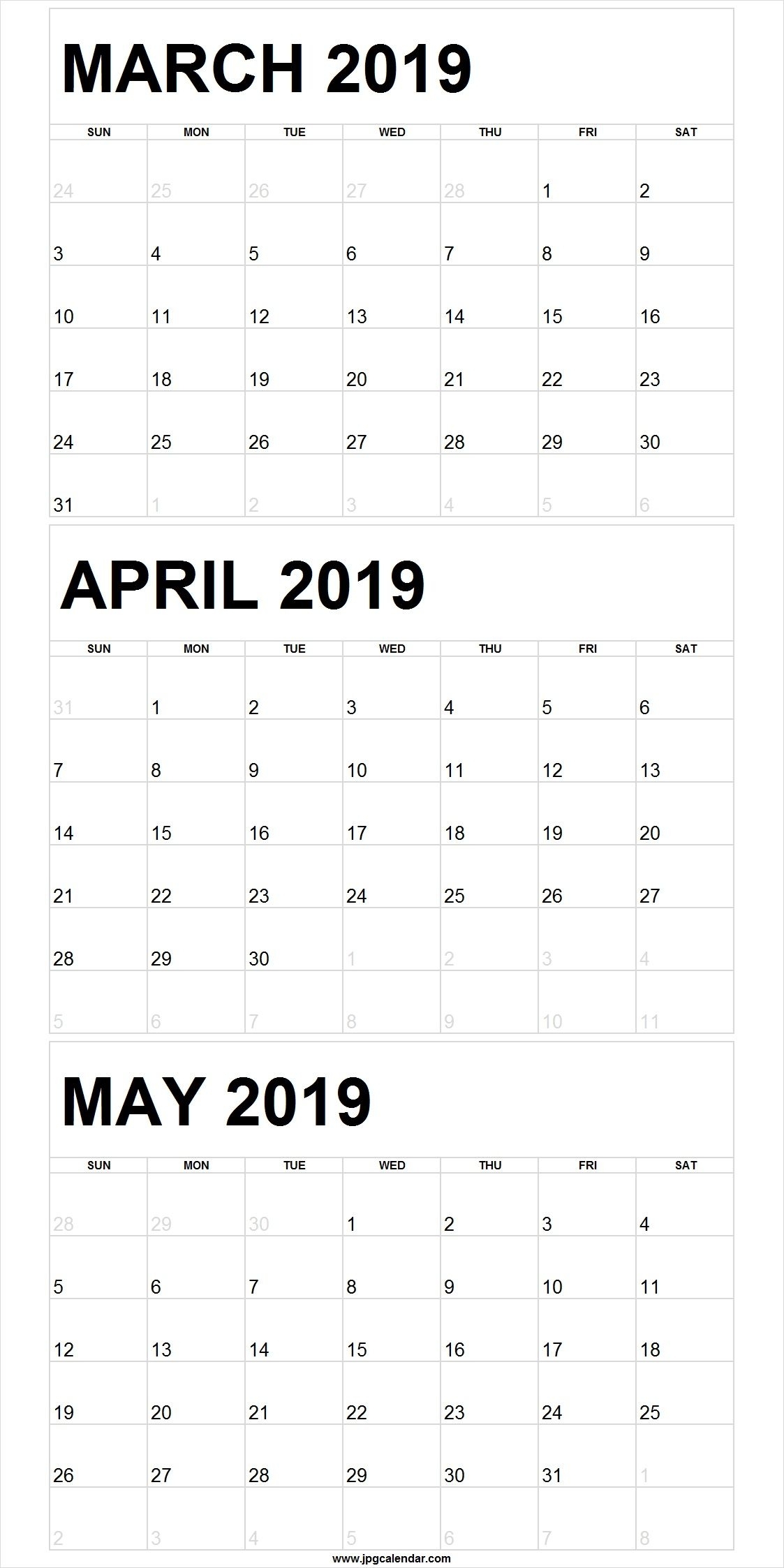 March April May 2019 Calendar In Pdf Word Excel Printable