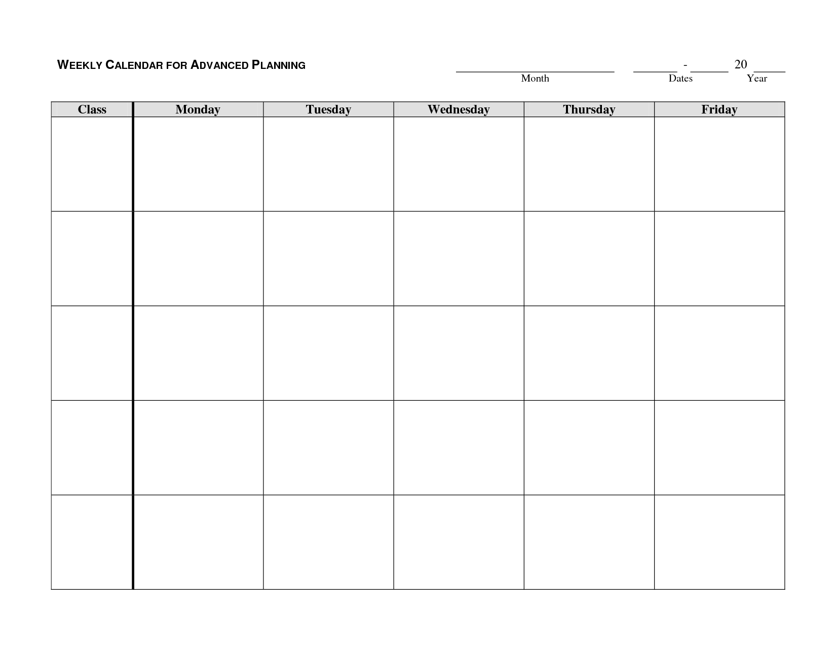 Monday Through Friday Printable Calendar | Blank Calendar