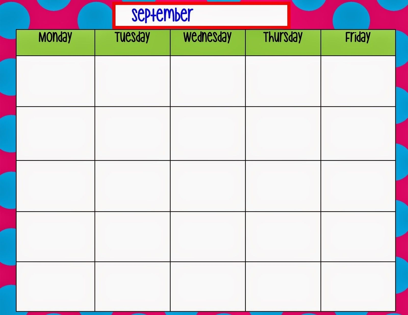 Printable Monthly Calendar Monday Through Friday | Monthly